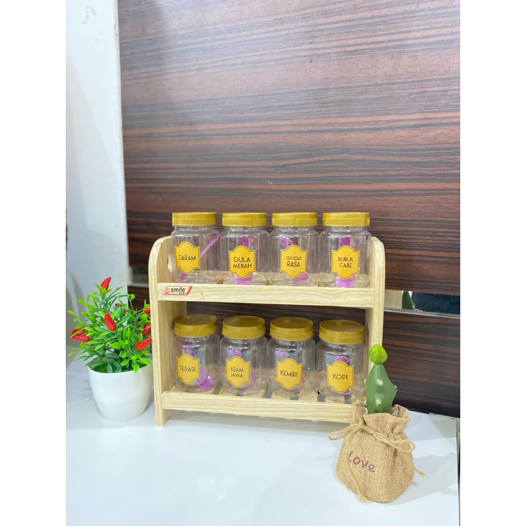 B Smile - Rak Bumbu Dapur Estetik + Toples Tempat Bumbu Kayu Serbaguna
