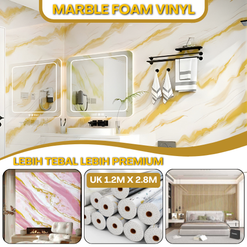 Wallpaper Dinding Ruang Tamu Marble Foam Vinyl Roll Stiker WallFoam Dekorasi 3D Tebal 3mm Waterproof