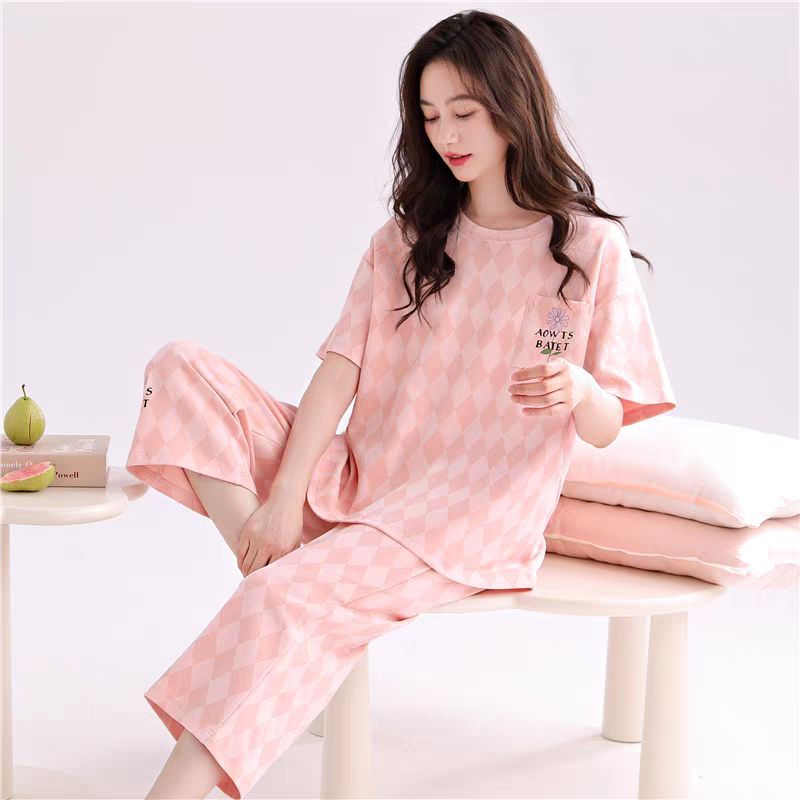 BAJU TIDUR WANITA KAOS KATUN IMPORT POLOS SETELAN CELANA 7/8 SELUTUT