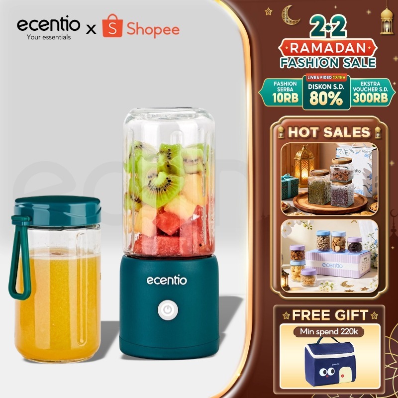 ecentio Kaca blender 8 Mata Pisau Portable 380+380ml Usb Juicer Mini Multifungsi