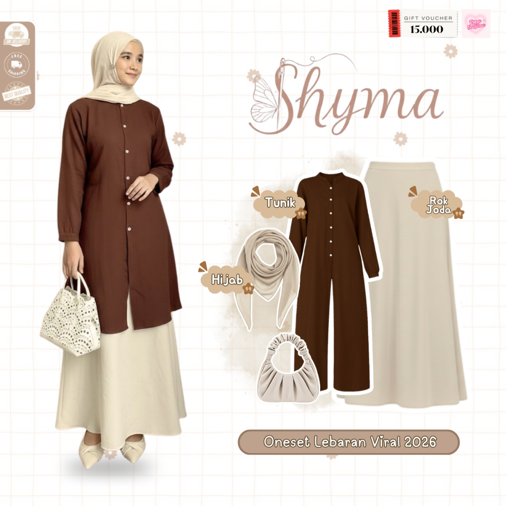 Aura One Set Tunik Wanita Kekinian ( Hijab Bella Square + Tunik Malaya + Rok Joda ) Outfit Kondangan
