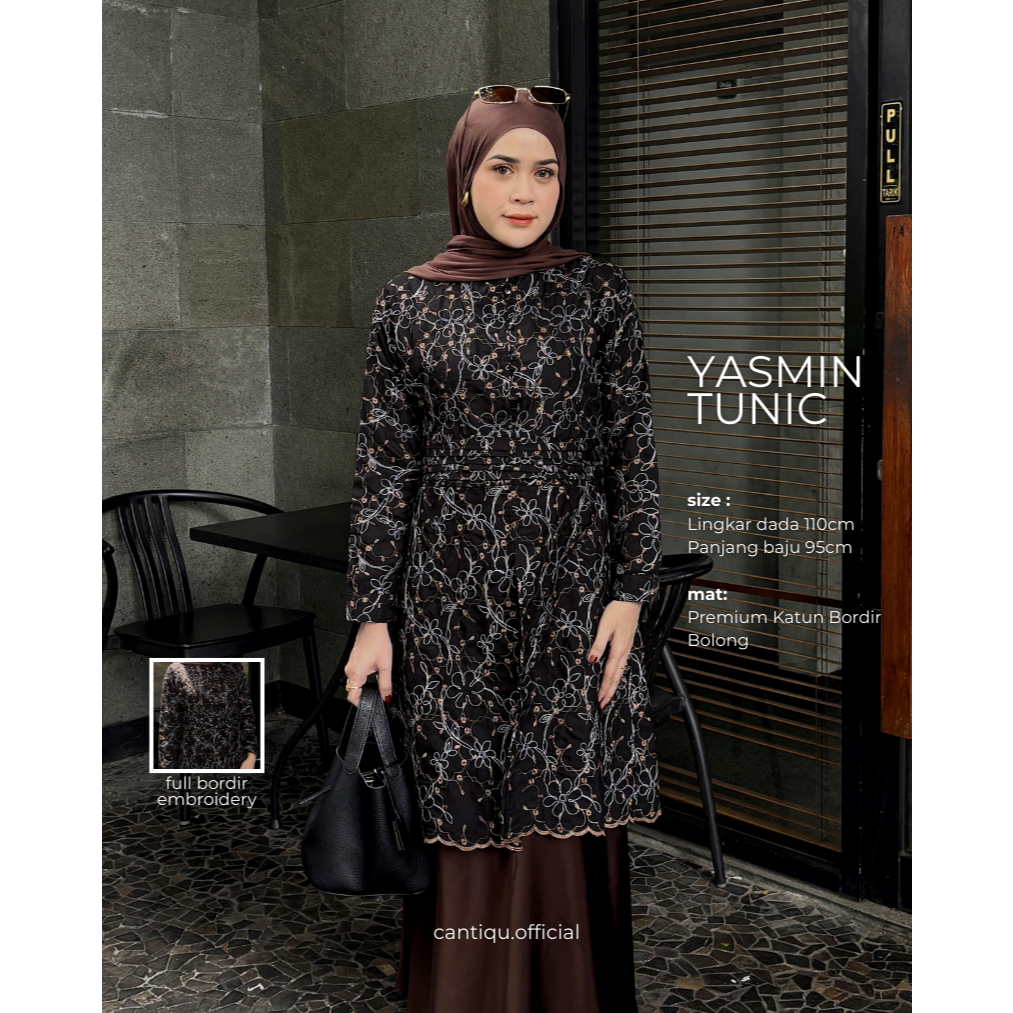 Cantiqu - Tunic Wanita Katun Bordir Bolong Yasmin Tunik Muslim Baju Lebaran