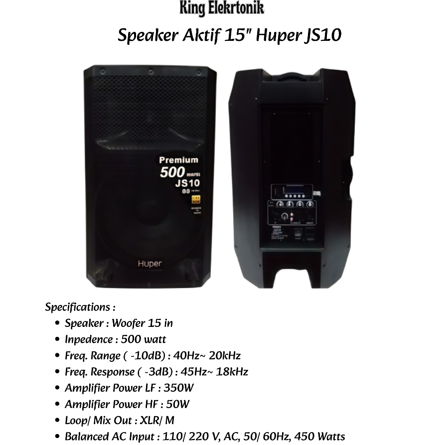Speaker Aktif 15 Inch Huper JS 10 500 Watt