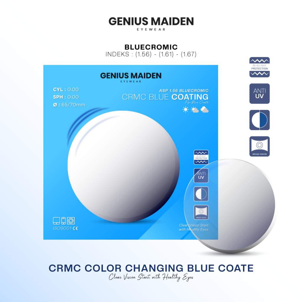 Genius Maiden Lensa Bluecromic ABR PGX/Anti Radiasi+Anti Blueray+Photocromic/Minus/Plus/156/161/167 