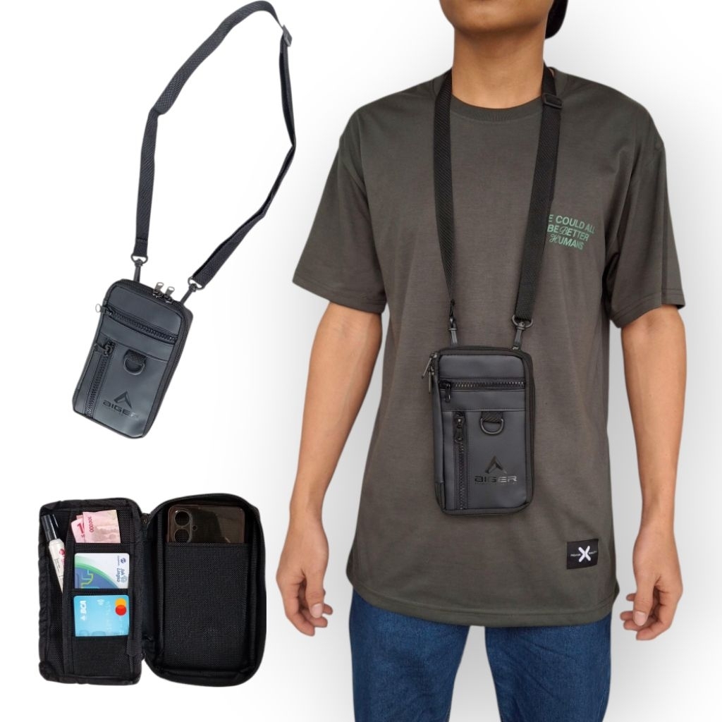 TAS Hp Pria Bsports Tas Selempang Hp Pria Tas Dompet Hp Gantung Leher Hanging Wallet 2 in 1 Pria Sak