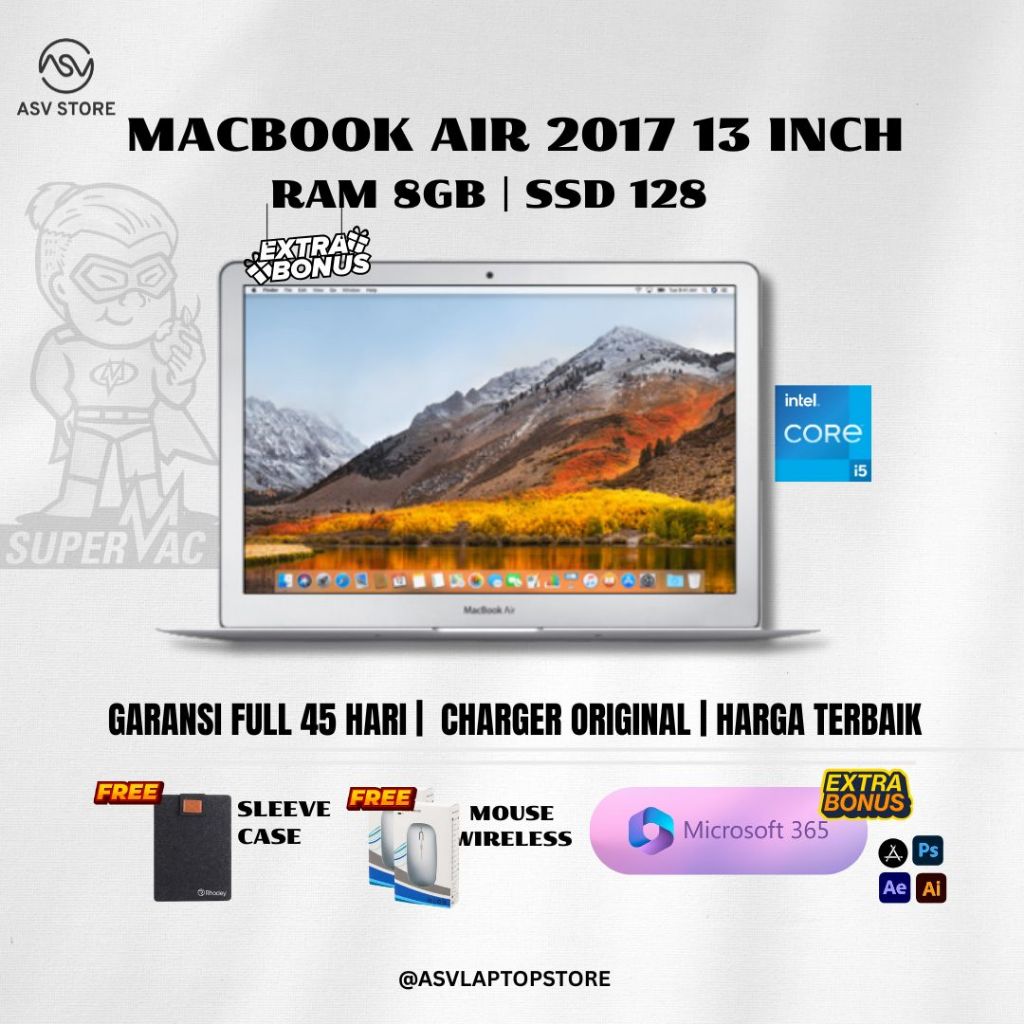 MACBOOK AIR 2017 13 INCH CORE I5 RAM 8GB SSD 128GB LAPTOP APPLE MURAH ORIGINAL