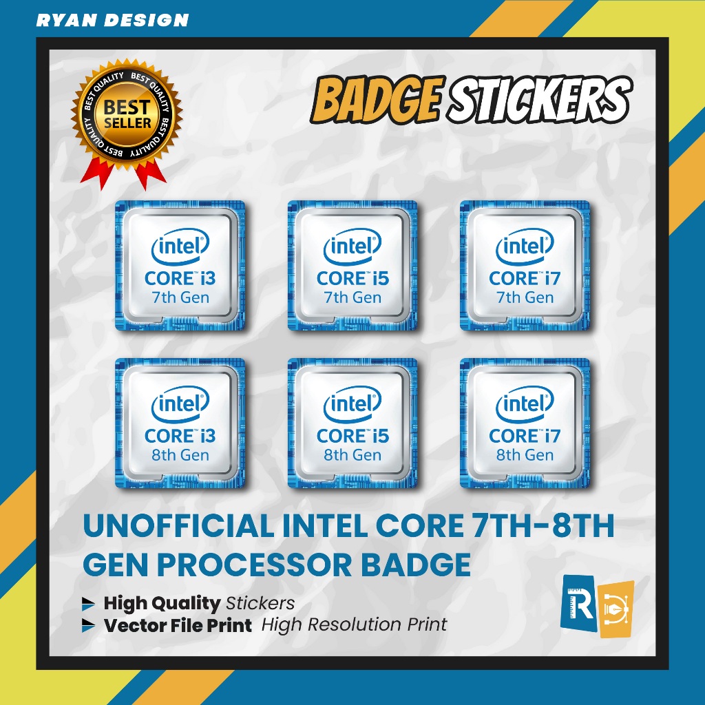 Stiker Badge Logo Intel Core i3 i5 i7 Gen 7 Gen 8 Sticker Logo Processor