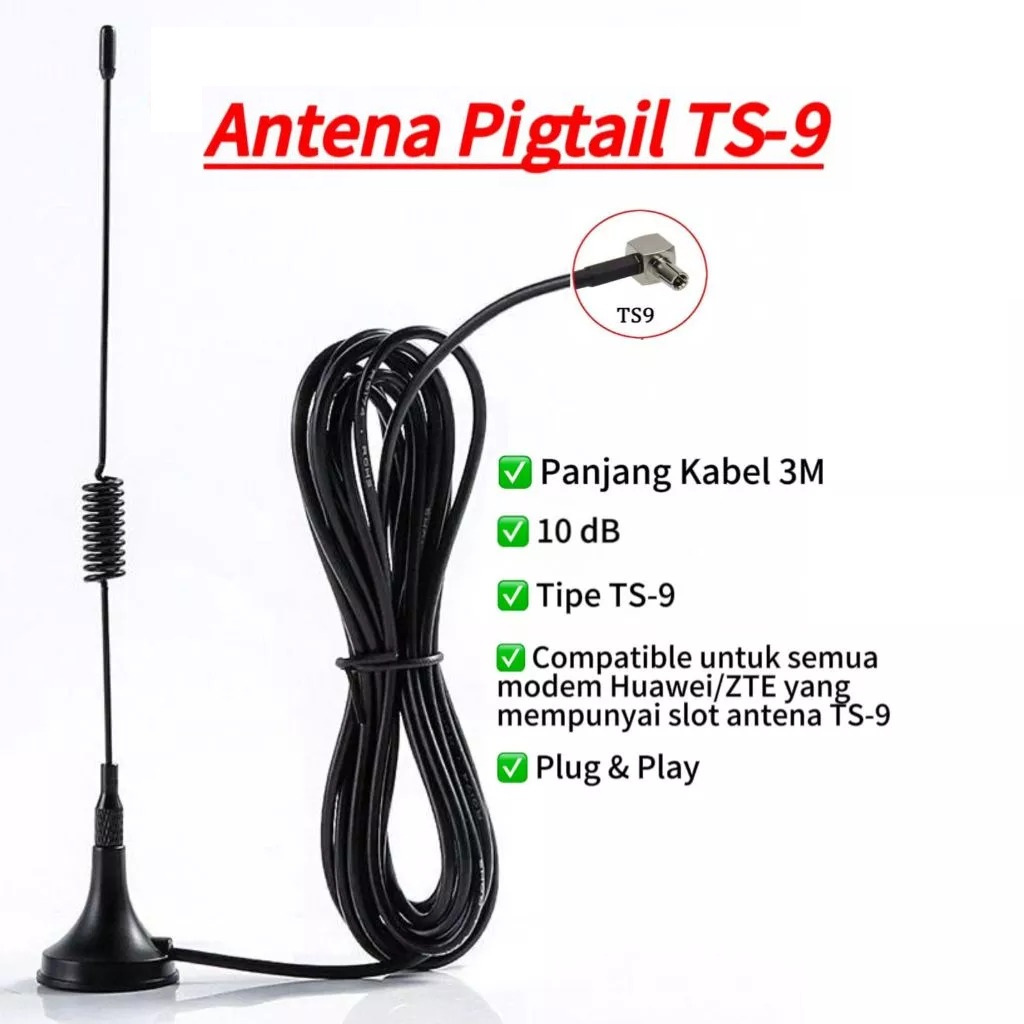 Antena Modem Pigtail TS-9 - 3 Meter Antena Penguat Signal Modem 4G | Indoor / Outdoor
