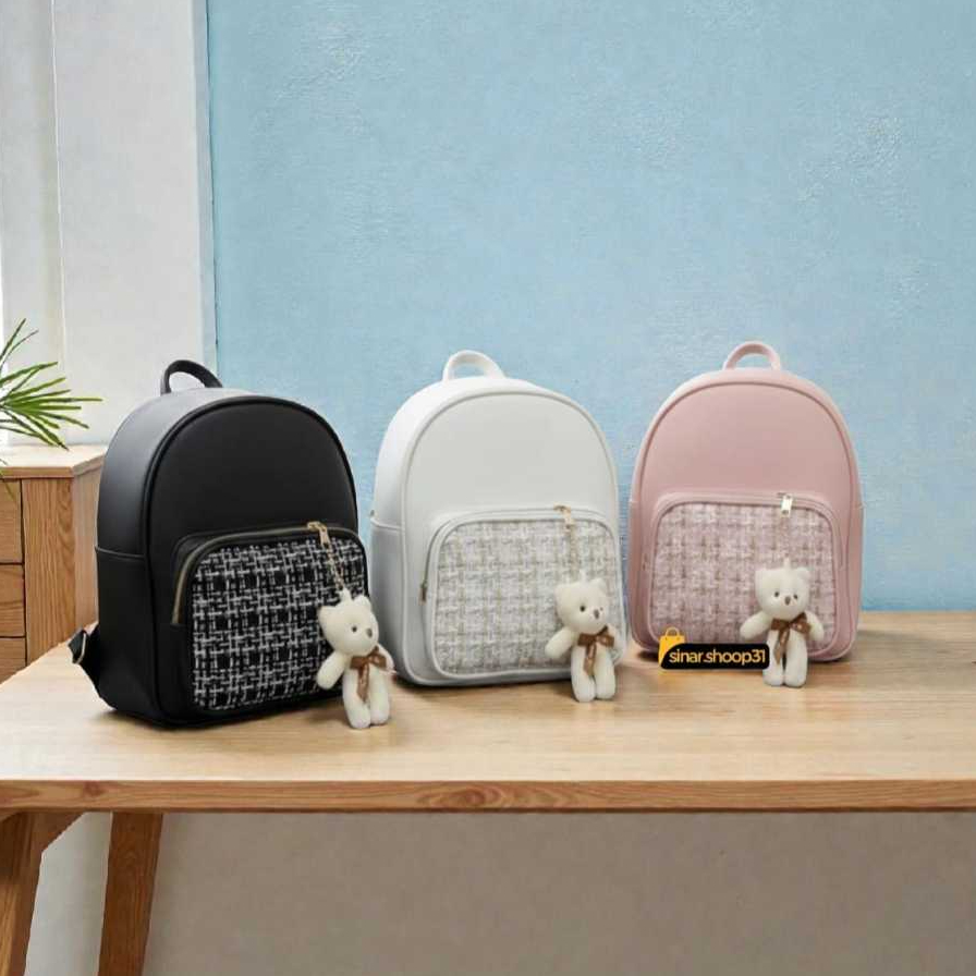 Tas Ransel Kiyomi Wanita Kulit Sintetis Murah Tas gendong sekolah Tas ransel korea mini
