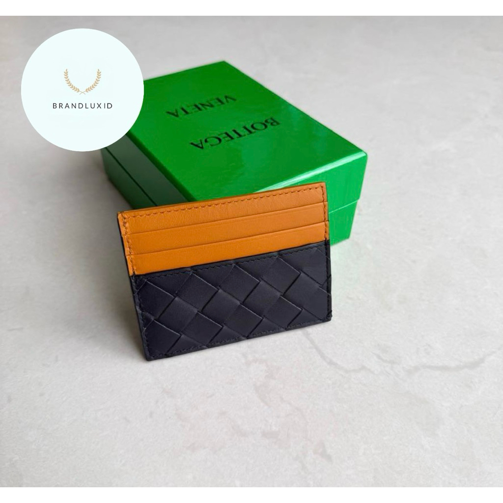 Bottega veneta intrecciato cardholder with L side opening navy orange