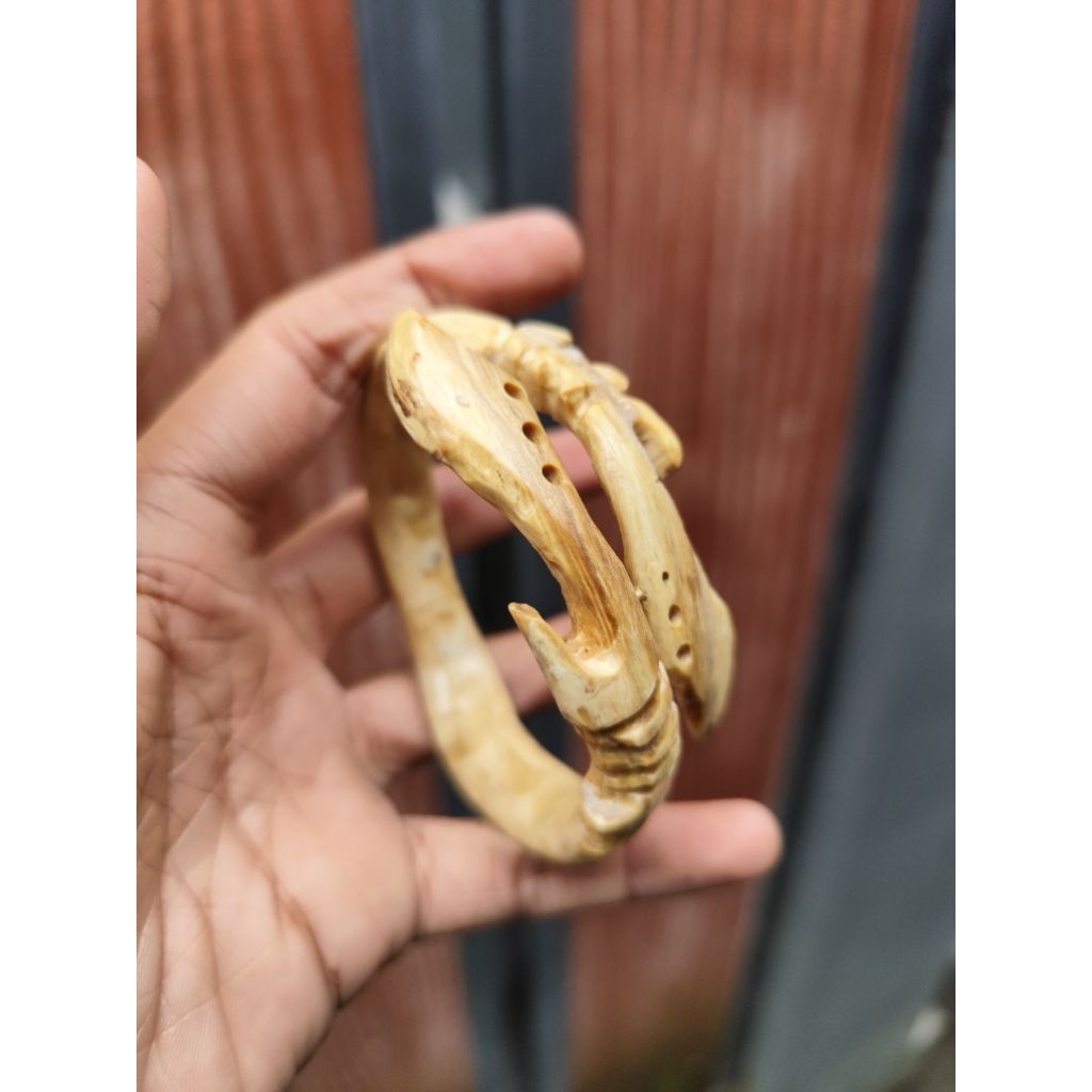 PG-Gelang Akar Bahar Putih Original Ukir Kujang Double/Kembar