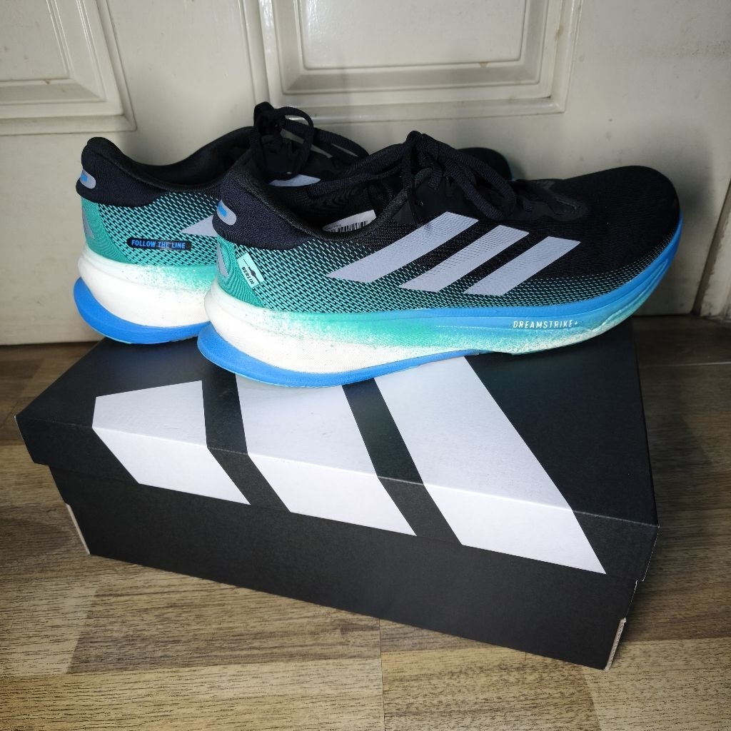 Sepatu Lari Adidas Supernova Rise 2 Hitam Hijau Ukuran 44 2/3 Second Bekas Preloved