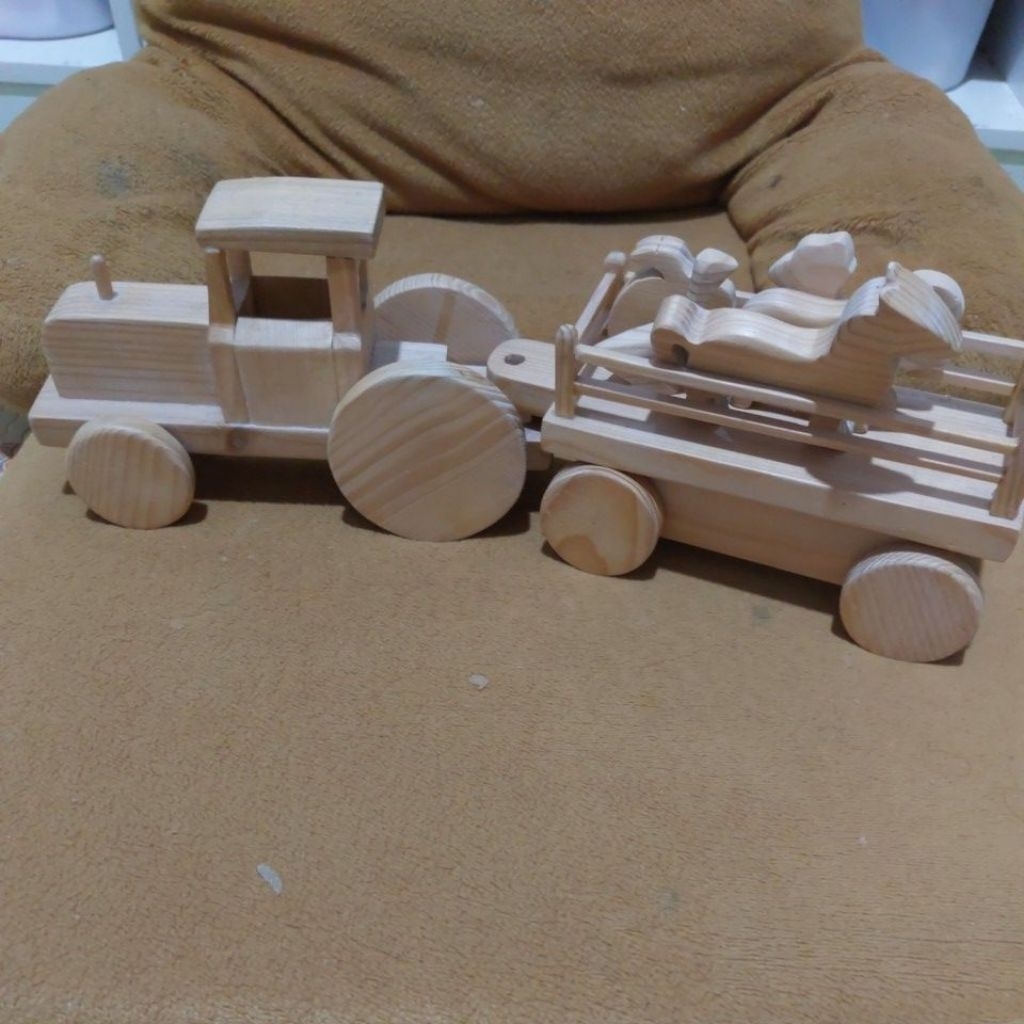 Mainan Kayu Mobil Truck Peternakan / Mainan Edukasi Truck Gandeng / Mainan Edukasi Kayu Hewan dan Mo