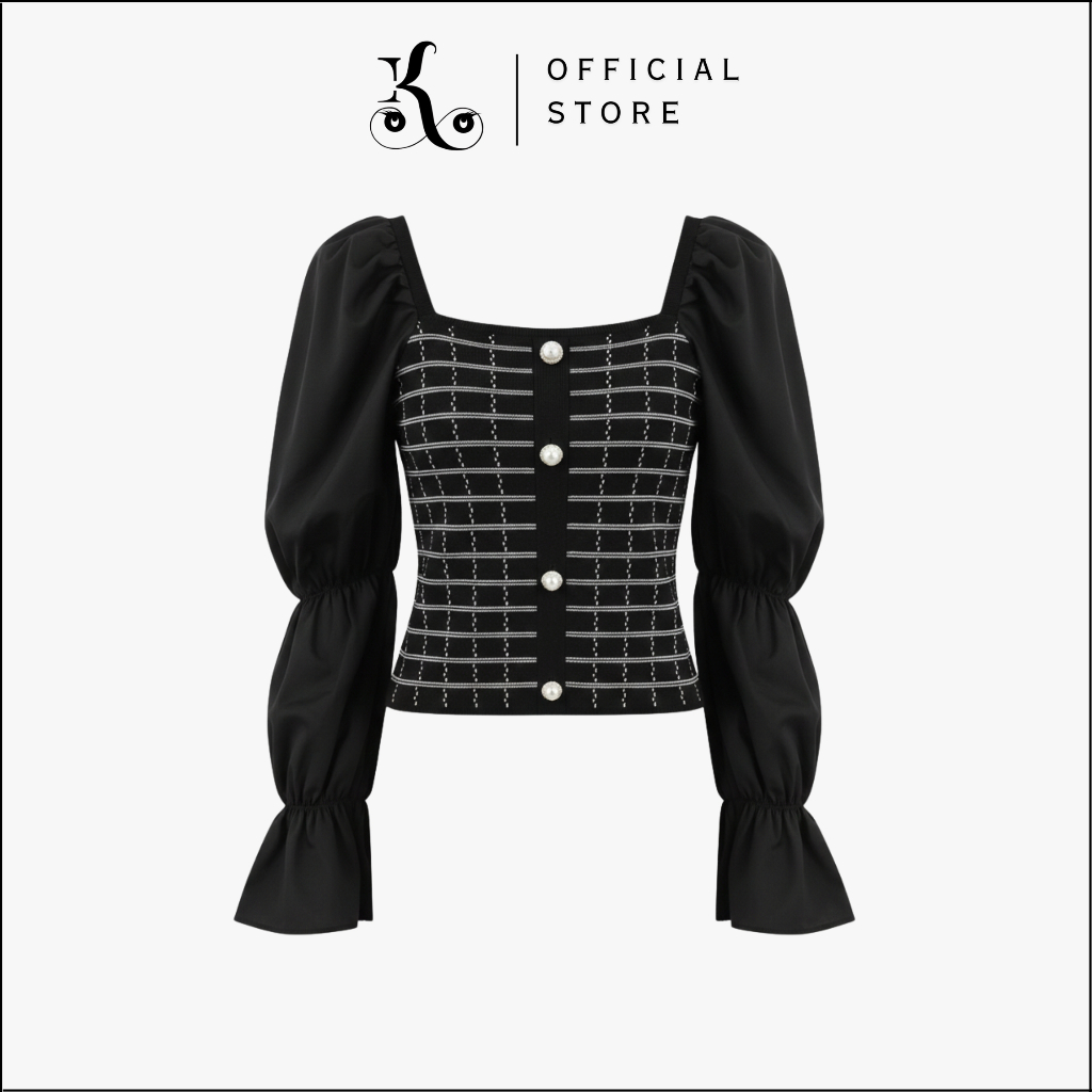[ KHAEFASHION ] - (SL019) Sabrina Knit Blouse Atasan Square Neck Knit Top Crop Longsleeve