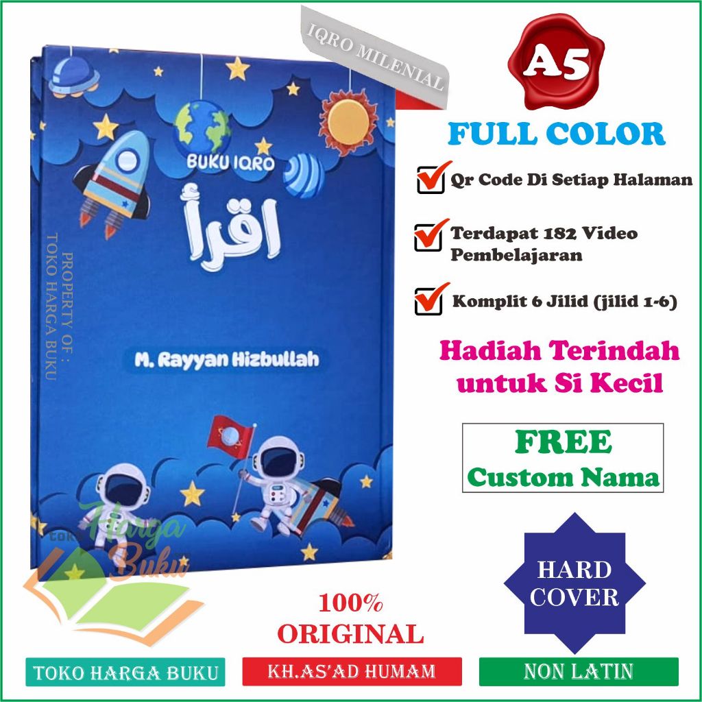 IQRO Milenial CUSTOM Nama FULL COLOR Buku Iqra Untuk Anak Balita Kitab Iqra Request Tulis Nama