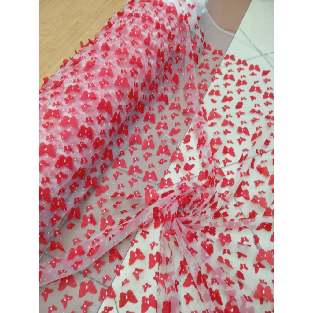 KAIN TILLE KUPU 3D TIMBUL KOMBIN DIAMON TEMPEL/TILLE 3D