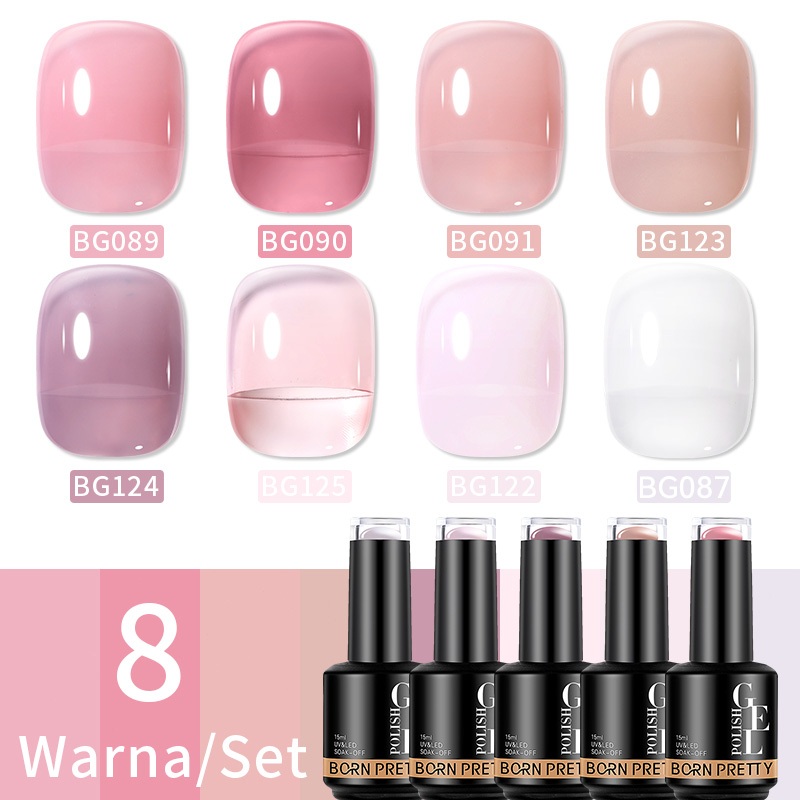 BORN PRETTY Pink Jelly Nail Gel Warna Kutek Gel Set 8 Colour Nail Gel Polish Set UV LED Jelly Gel Po