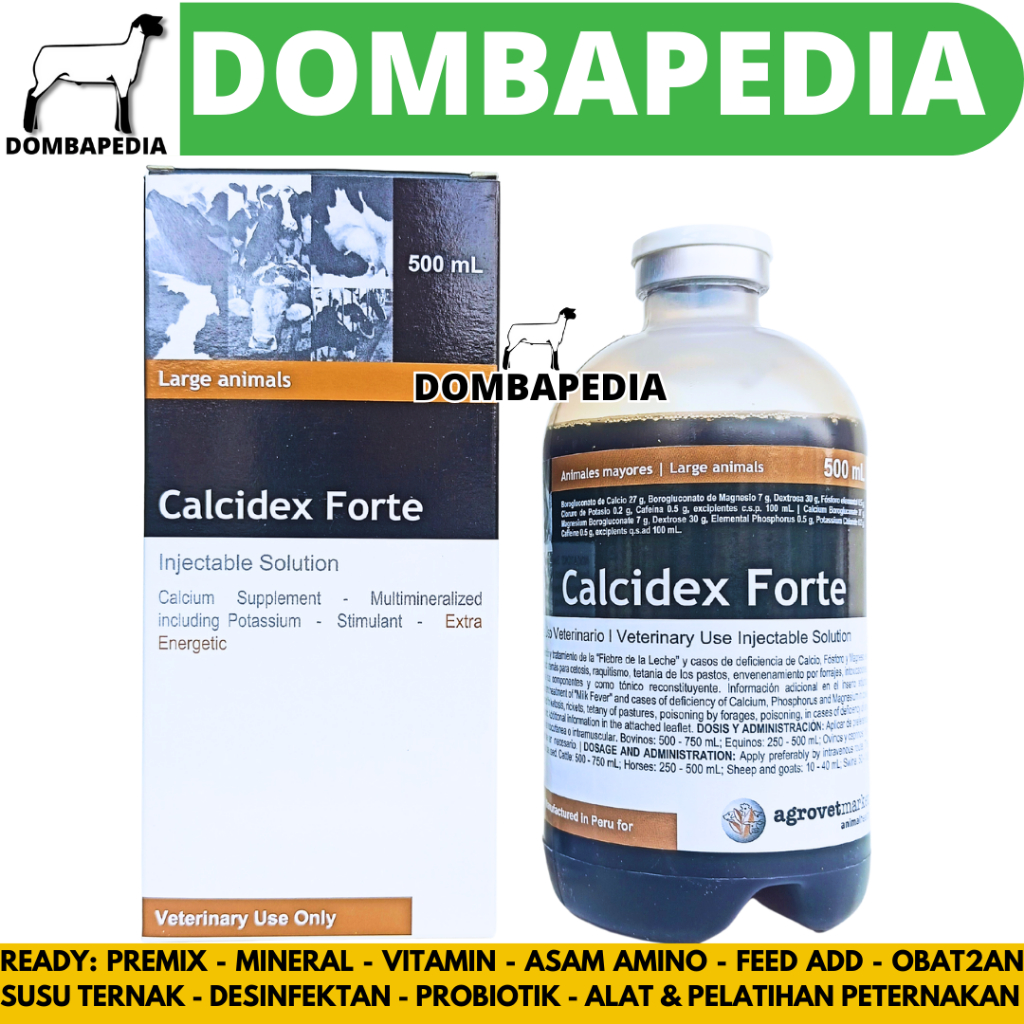 CALCIDEX FORTE 500 ML AGROVET - Obat Hewan Ketosis Milk Fever Ambruk Ternak Sapi Kuda Kambing Babi