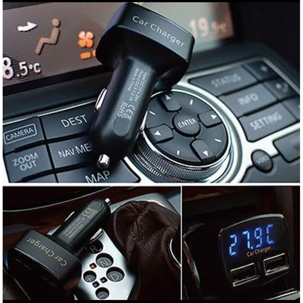 Charger Mobil Plus Voltmeter Charger Mobil 4 in 1 Charger hp di mobil Cas Hp Mobil