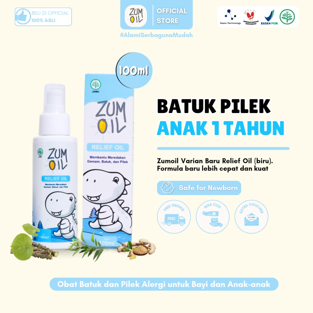 Zumoil Relief Oil (Biru) - Obat Batuk dan Pilek Alergi untuk Bayi dan Anak-anak