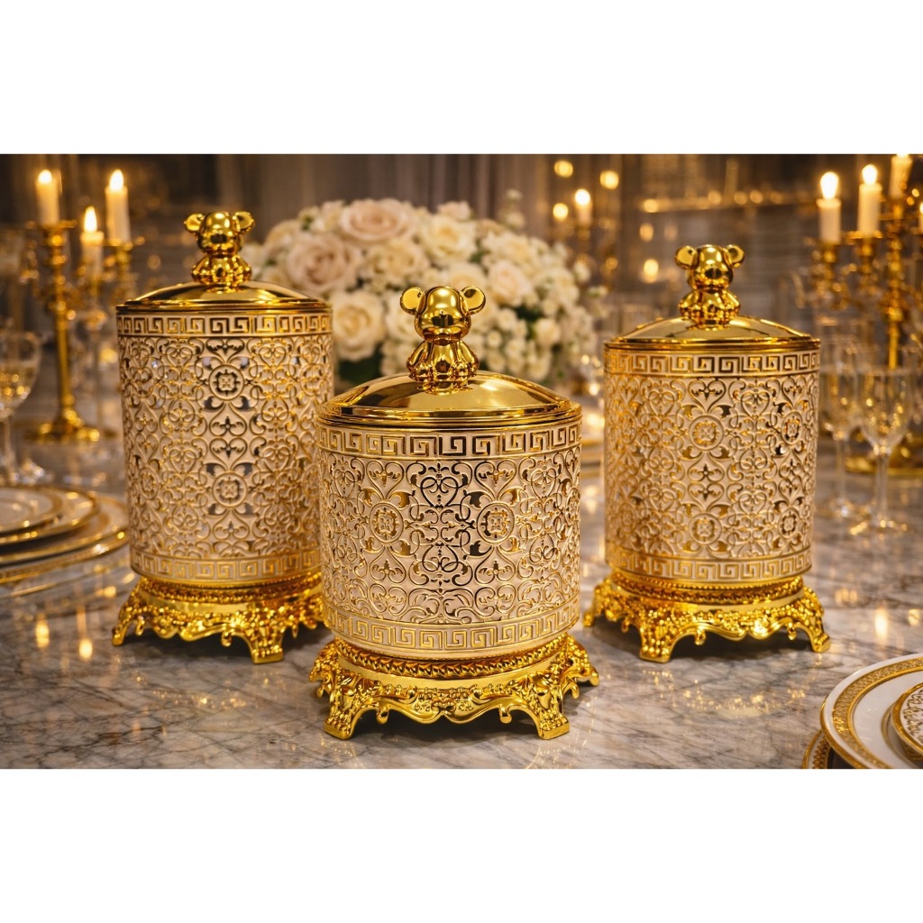 3 pcs Toples Kerupuk Aesthetic / Toples Mewah Topels Besar Aesthetic Emas Dengan Dasar / Toples