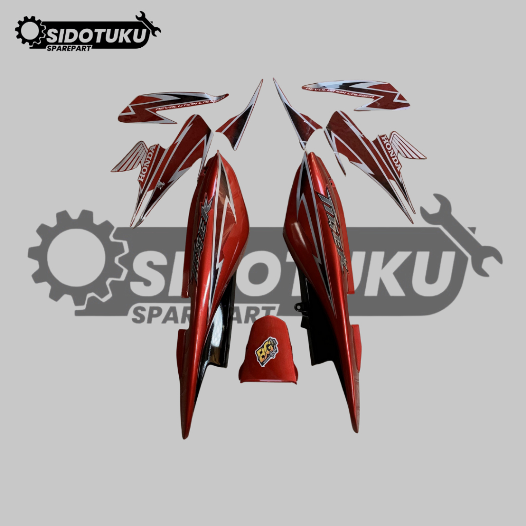 bodi belakang Tiger Revo warna merah maroon set stiker