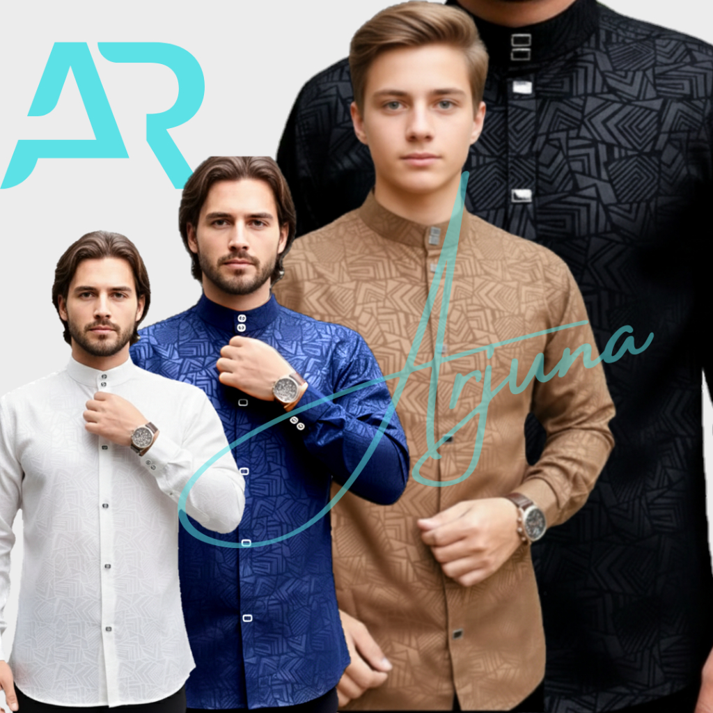 Kemeja Koko Pria Sultan Embos Motif Etnik Wolfis Embos S-XXL Hitam Putih Navy Coklat Susu