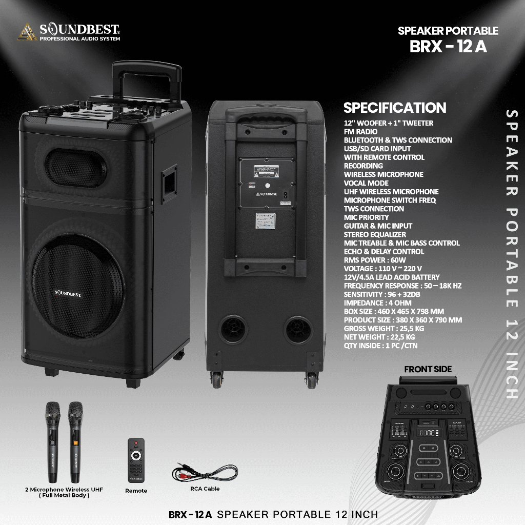 SOUNDBEST Speaker Portable BRX 12 A - switch frekuensi, 6-Band Equalizer, Portable | GARANSI RESMI - ORIGINAL