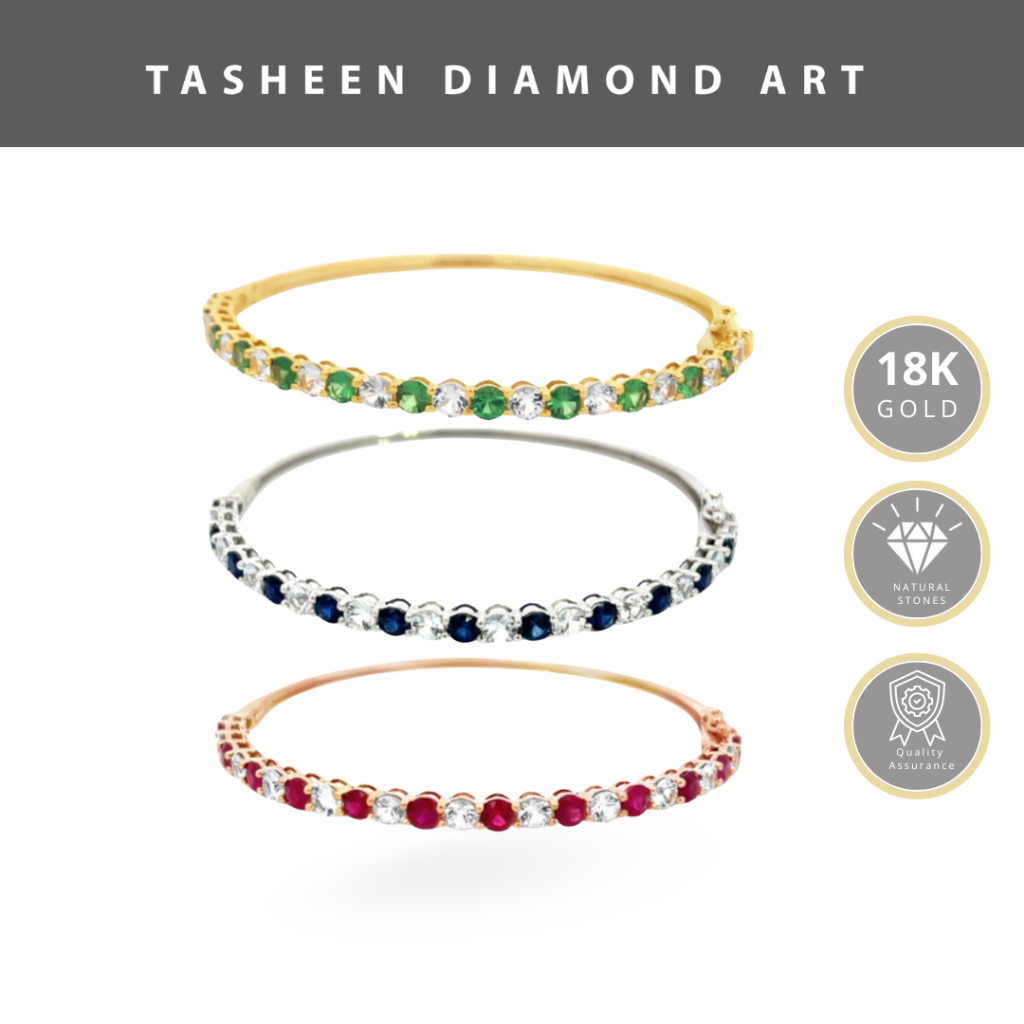 TDA Blue Red Green Stone and Sapphire Bangle Gelang Emas Batu Safir Asli