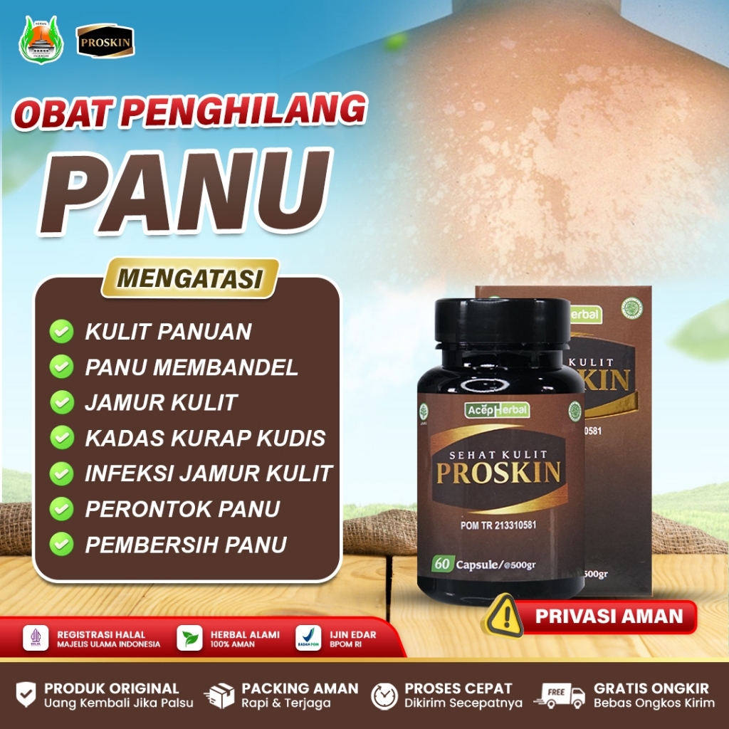 Obat Perontok Panu Jamur Kulit Kadas Kurap Kudis Panuan Kulit Gatal Hapuran - Proskin Asli 60 Kapsul