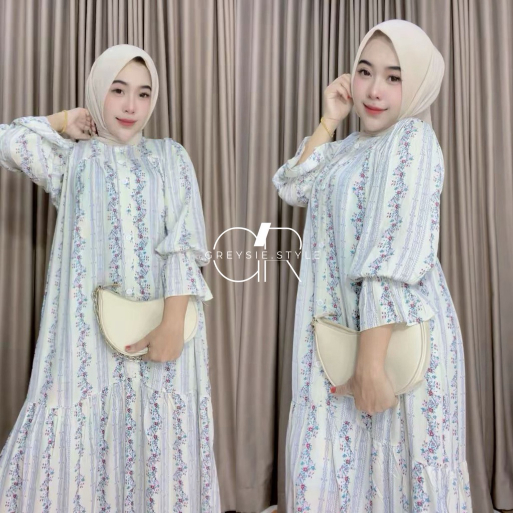 Series Raya Gamis Amanda Bahan Rayon Premium Lengan Balon Kancing Depan Busui  LD 115 LD 130 New Tre