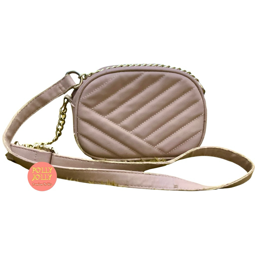 BERRYBENKA - Tas Selempang Mini Kecil Kasual Jalan Jalan Warna Peach Pink Muda (Preloved)