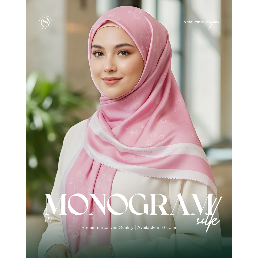 Design Monogram silk Motif Premium Scarves | Queensa Scarves Premium Quality