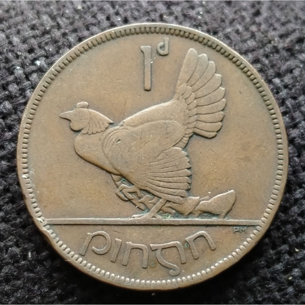 Koin Kuno Irlandia 1 Pingin Ayam 1928