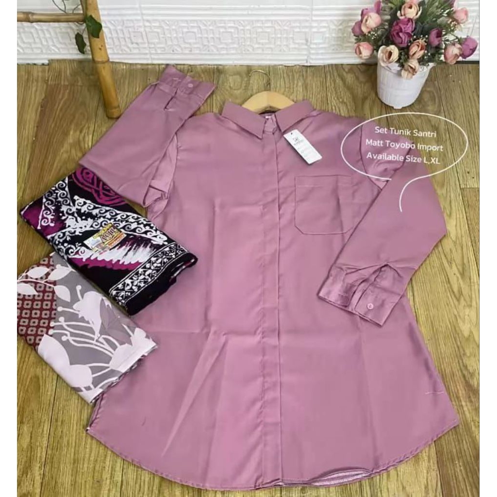 SATU PAKET SETELAN SANTRI PUTRI (TUNIK - SARUNG AQIL - JILBAB POLOS) - SETELAN BAJU SANTRI - SETELAN