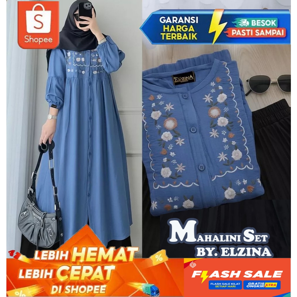 Setelan Rok Wanita Kekinian Malaysia Gamis Outer Rompi // Mahalini rok plisket