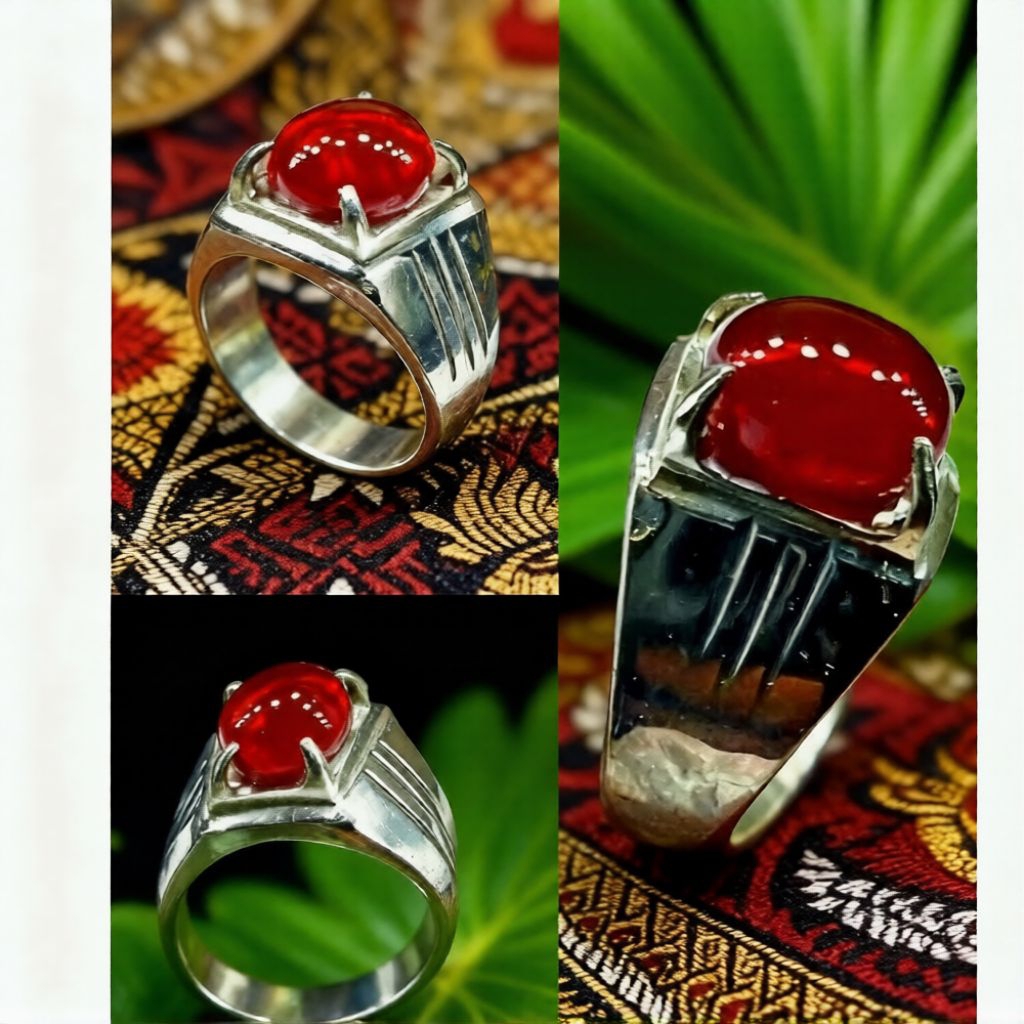 Cincin Batu Akik Delima Merah Siem Bukan Bangkok 12mm Mban Monel Gigi Terbaik