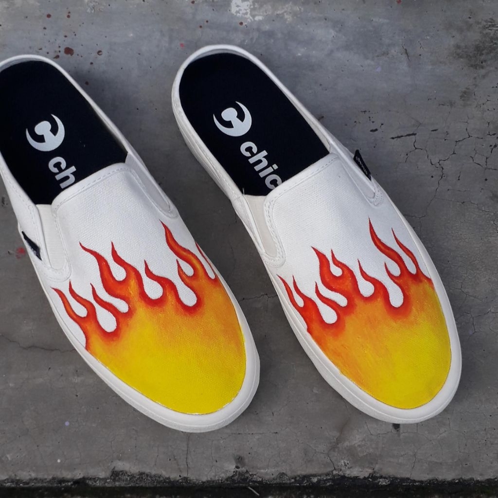 Sepatu THUNDERBEAR FULL WHITE Custom "FLAME" Sepatu Pria dan Wanita