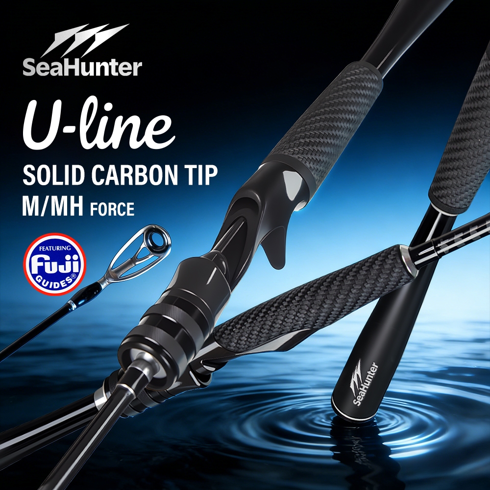 SeaHunter U-Line Joran Pancing Carbon Solid Tip 1.8M Spinning Baitcasting Power M/MH,Fuji Ring Keram