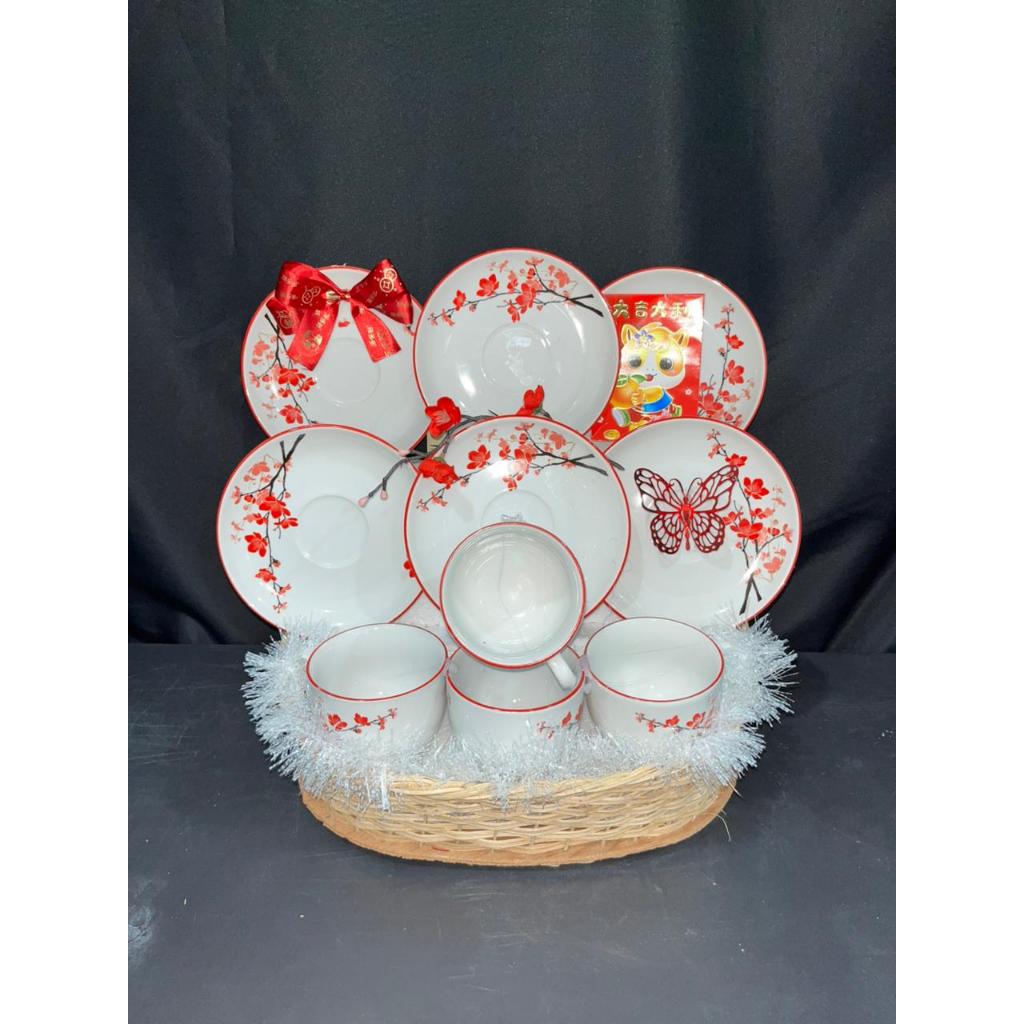 Hampers Cangkir Set Motif Bunga Parcel Tahun Baru Imlek | Parcel Imlek 2026 | Parcel Cangkir Set