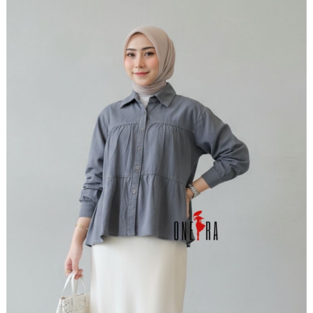 Numala  Blouse Crop Top Jeans Lengan Panjang | Atasan Baju Wanita Kekinian Trendy | Outfit Casual Hi