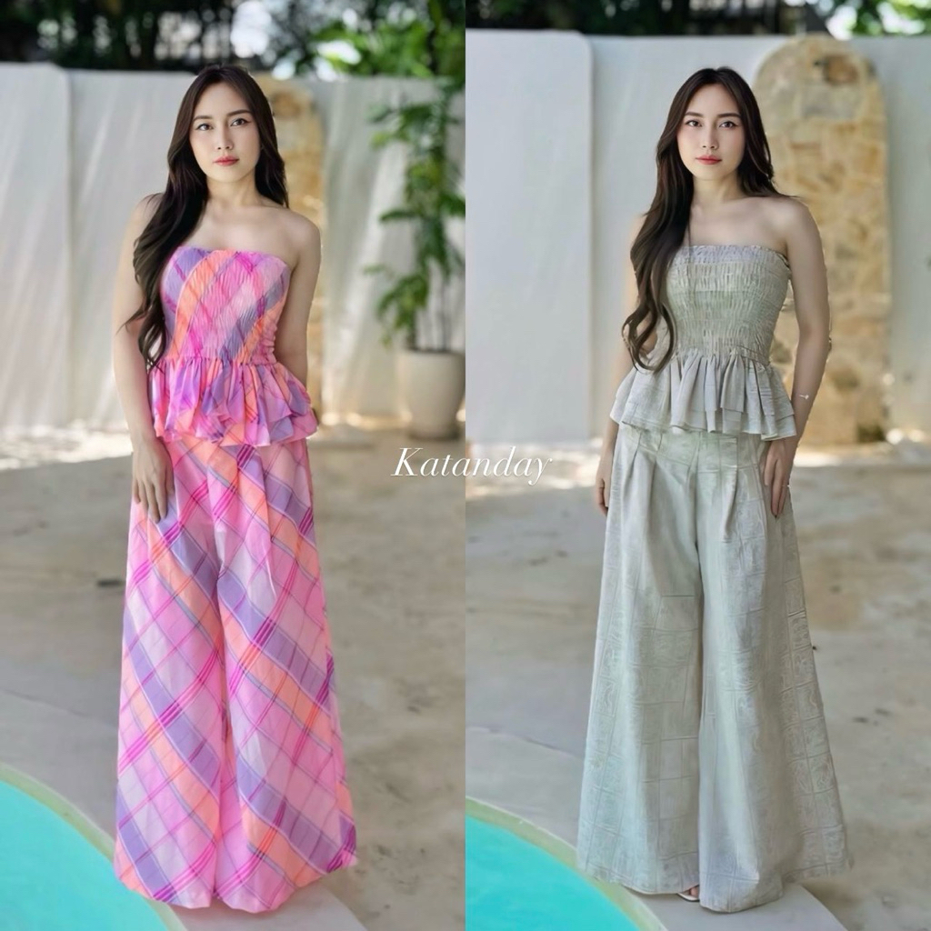 KatanBali Penina Top Tube dan Celana Panjang Setelan Wanita | Tube Top | Celana Panjang | Baju Panta