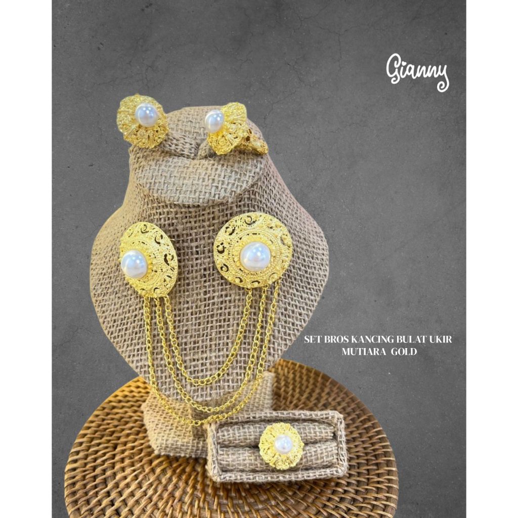 Set Bros Kancing Bulat Ukir Mutiara/ Set Alpaka Bali / Alpaka Bali