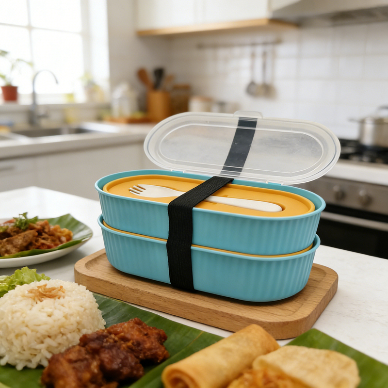 Lunch Box 2 Susun Anti Tumpah Tempat Makan Bekal Kerja Sekolah