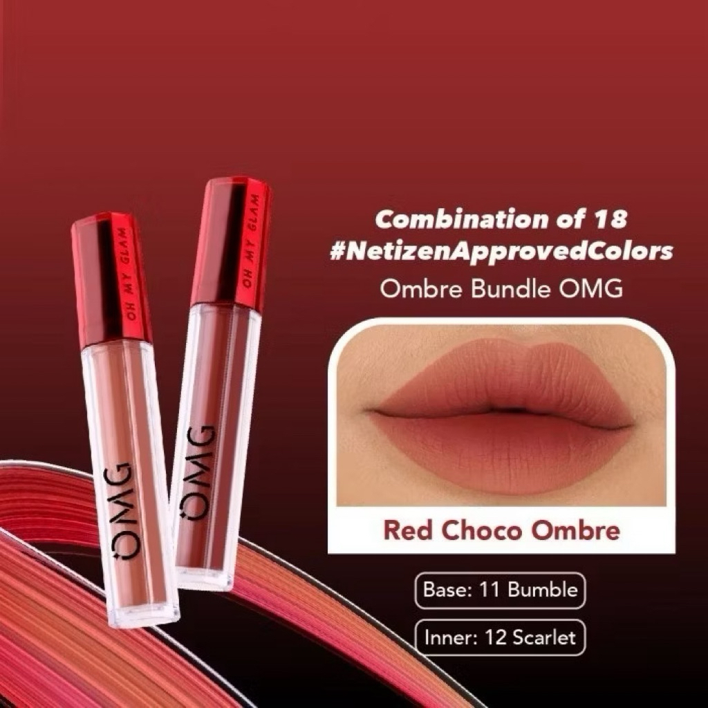 Paket Ombre Lipcream OMG Oh My Glam Matte Bold coffe Ombre (BEST SELLER)- Warna Intens, Tahan Lama, 