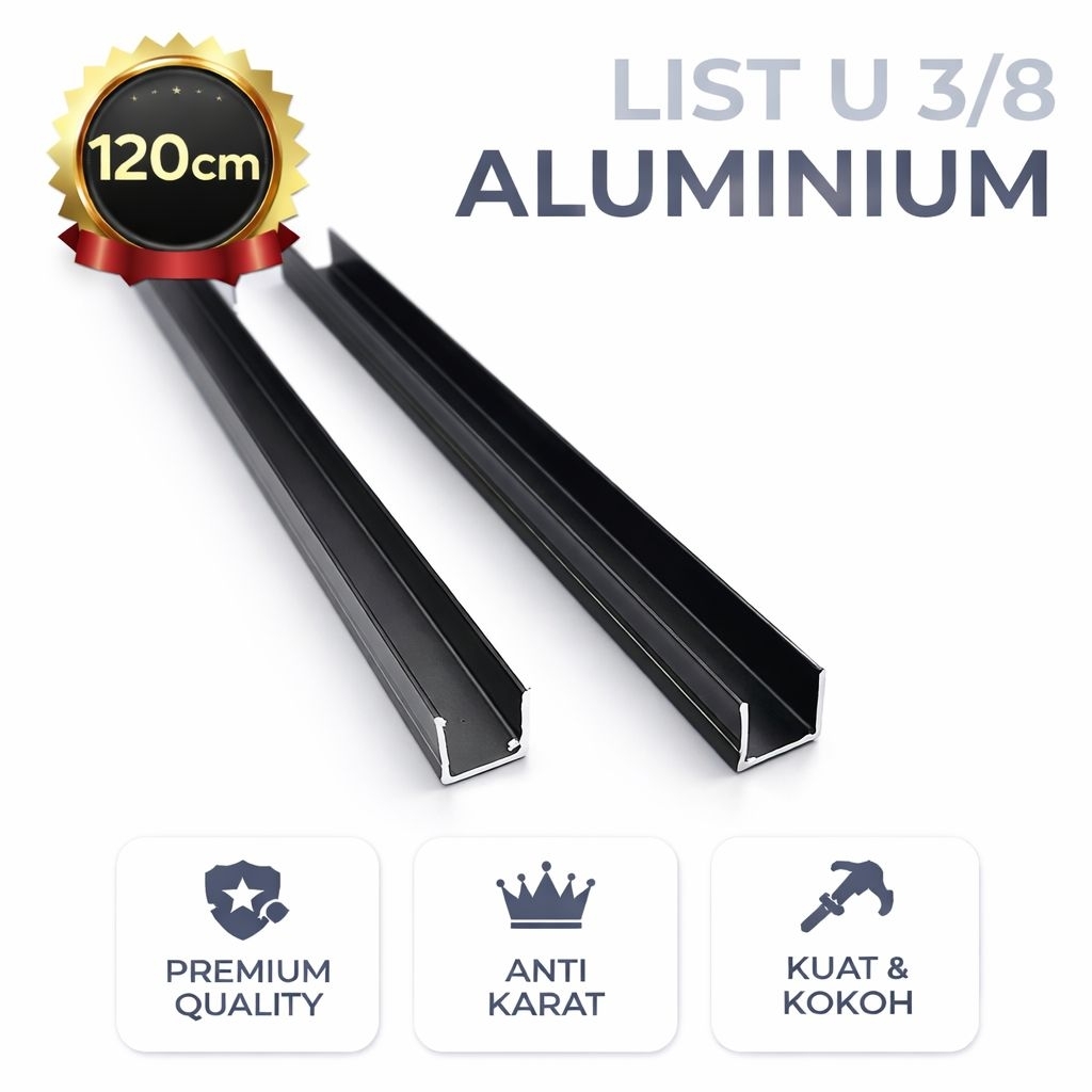 List U 3/8 Aluminium Hitam 120 cm - Profil U Aluminium Kuat Dan Anti Karat