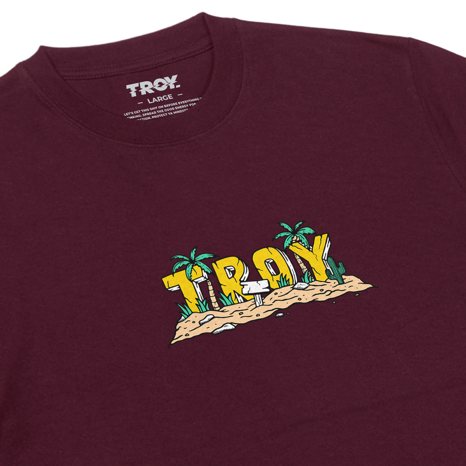 Troy Company Tshirt Maroon Uninhabited Island - Kaos Lengan Pendek Kaos Merah Maroon MTD 2346