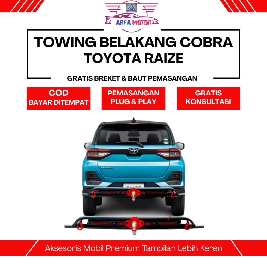 Towing Belakang Raize Rocky model Cobra Besi Bumper Rear Guard Bemper Pengaman Pelindung Mobil Ori