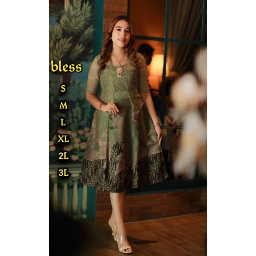 Dress pesta katun mix brokat lapis furing ukuran kecil, stndrt dan jumbo