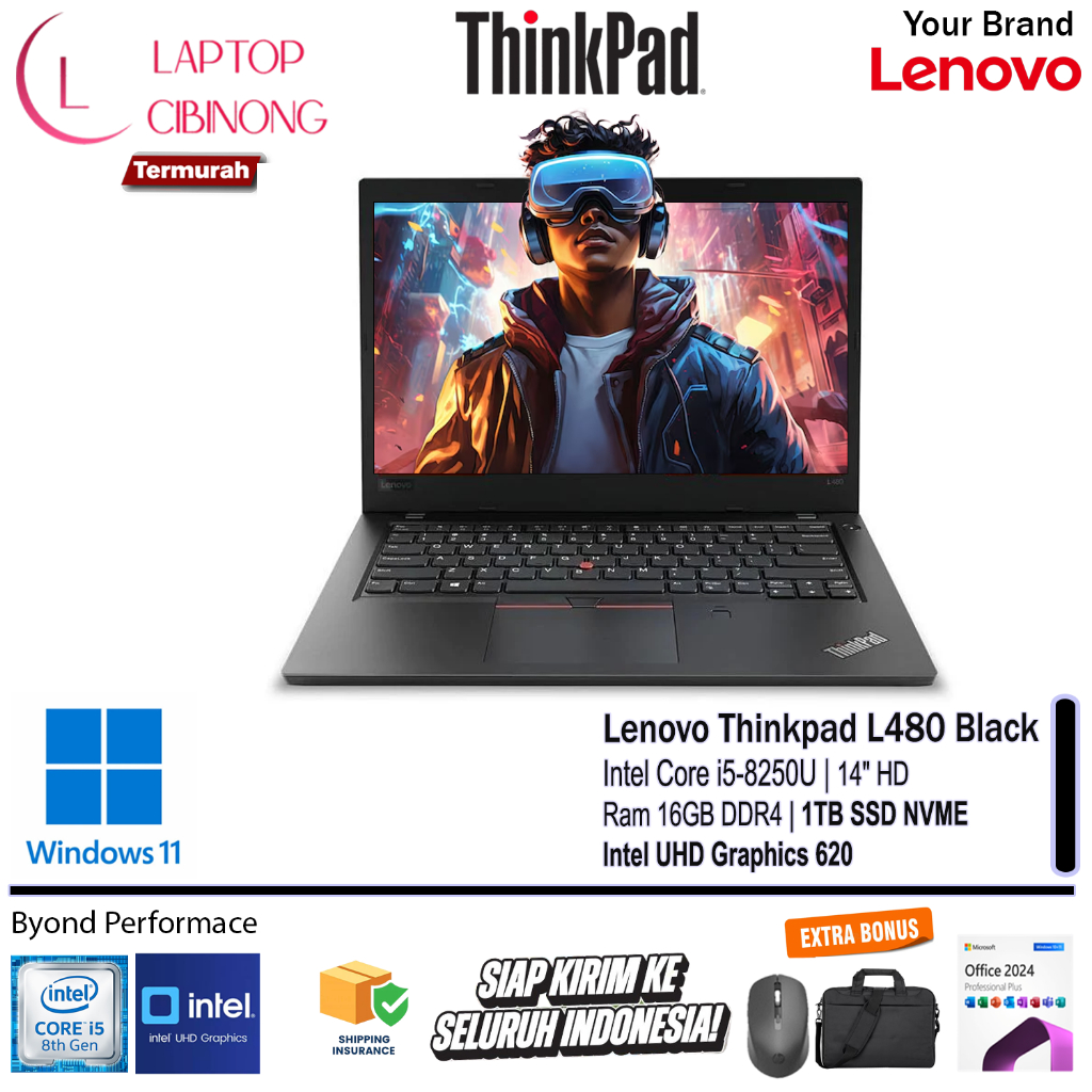 Laptop Lenovo Thinkpad L480 intel core i5 8250U Windows 11 Office 2024 Black